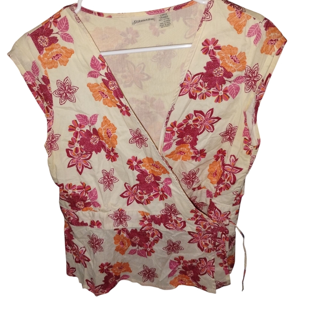 St. John's Bay Cream Wrap Blouse with Tie Front